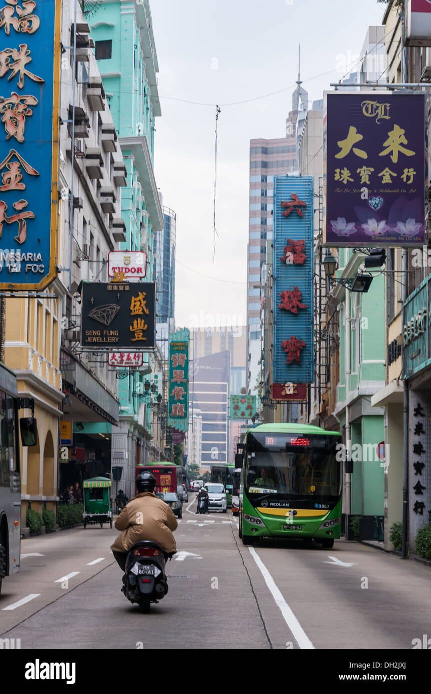 Die Straßen und Gebäude von Macao, China. Stockfoto