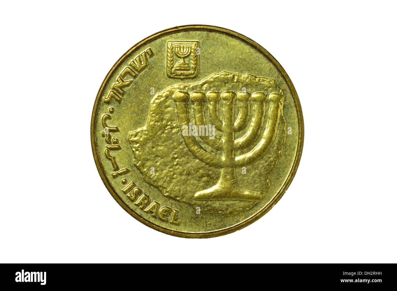 10 neue israelische Agora-Münze isoliert auf weißem Hintergrund Stockfoto