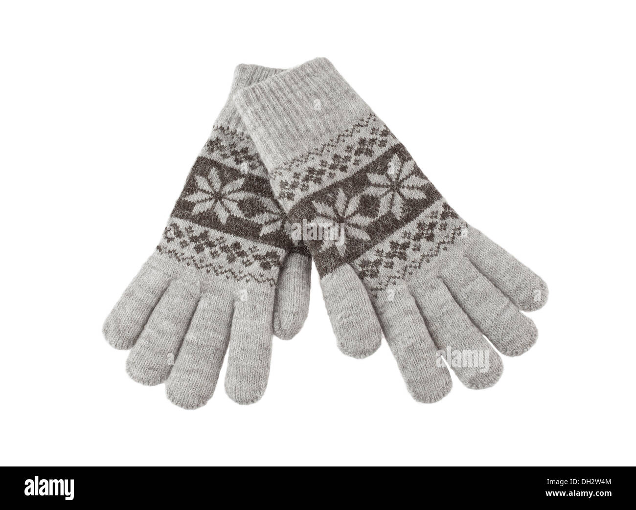 Gestrickte Handschuhe isoliert auf weißem Hintergrund Stockfoto