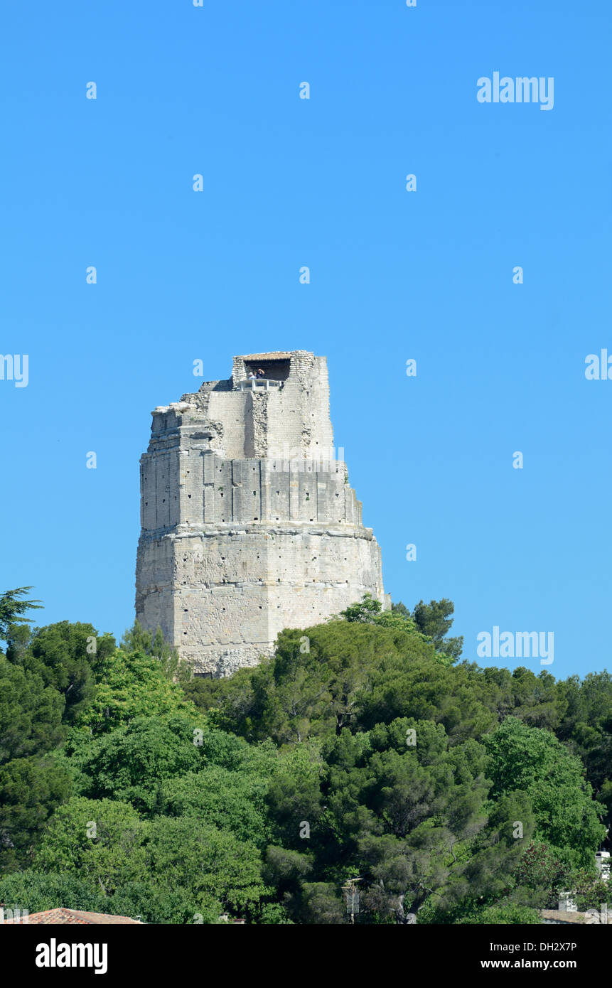 Römische Tour Magne oder Magne Turm in "Jardins De La Fontaine" Nimes Frankreich Stockfoto