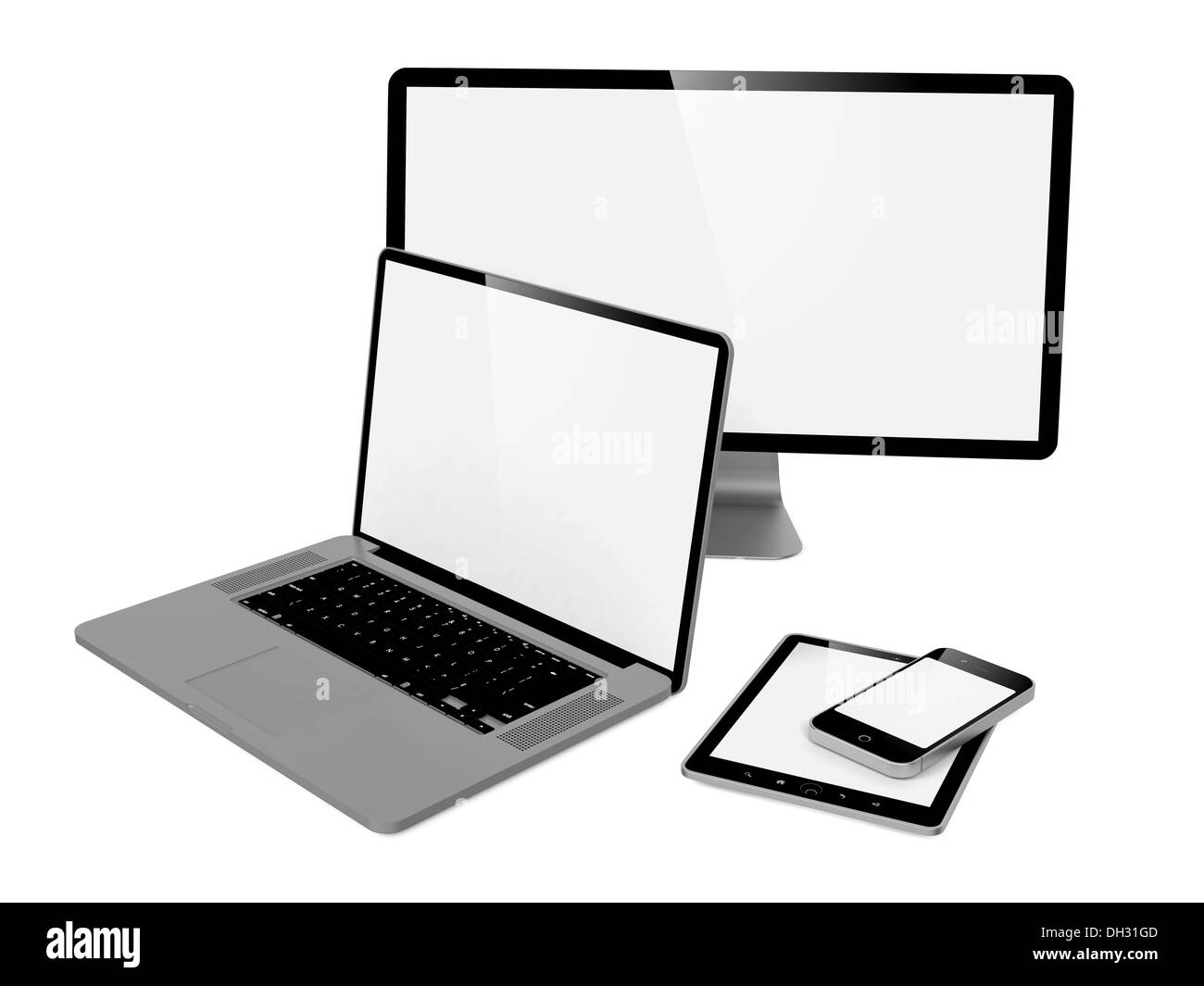 Computer, Laptop und Handy. Stockfoto