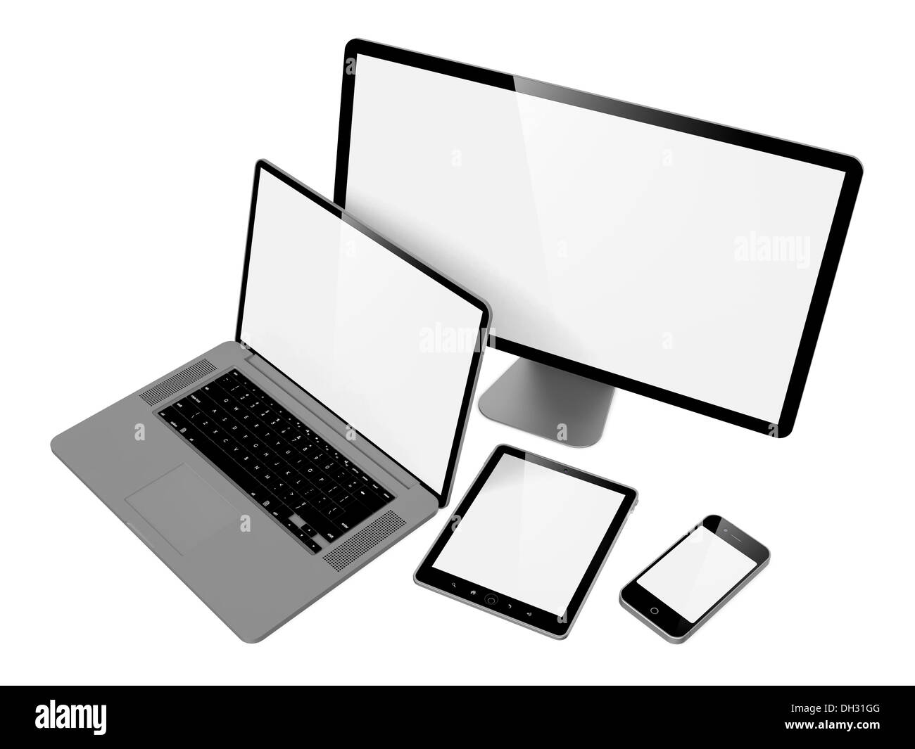 Computer, Laptop und Handy. Stockfoto