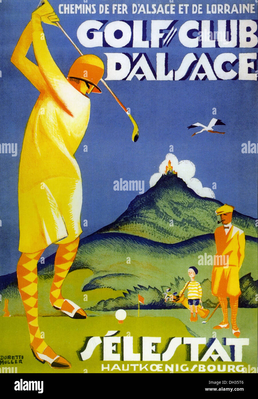 GOLF französische Bahn Plakat Förderung Golf im Elsass ca. 1925 Stockfoto