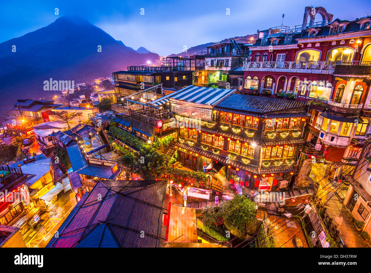 Hillside Teehäuser in Jiufen, Taiwan. Stockfoto