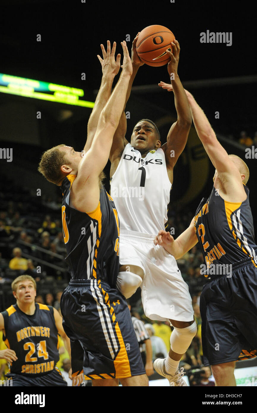 Dominic Artis, U O, Enten, Basketball, Flug, NCAAB, Matthew Knight Arena, springen, Stockfoto