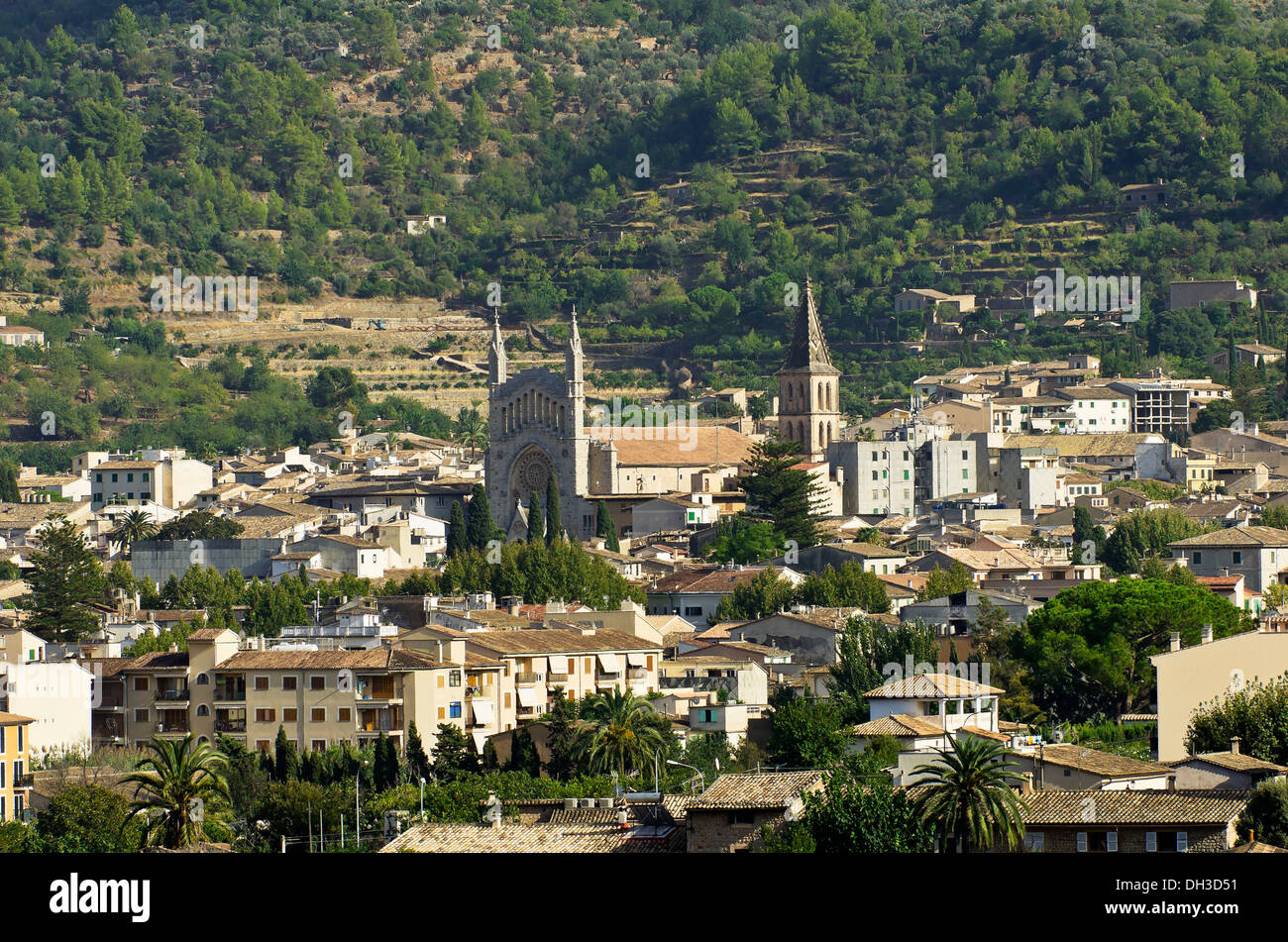 Stadtbild von Sóller, Soller, Sierra de Tramuntana, Mallorca, Balearen, Spanien Stockfoto
