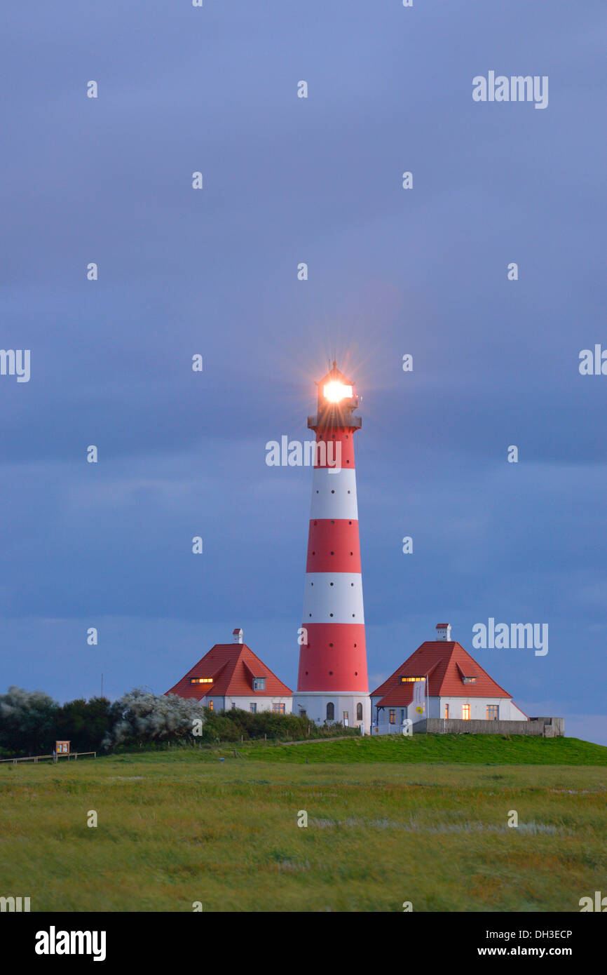 Westerhever oder Westerheversand Leuchtturm Westerhever, Eiderstedt, Norden Frisia, Schleswig-Holstein, Deutschland Stockfoto