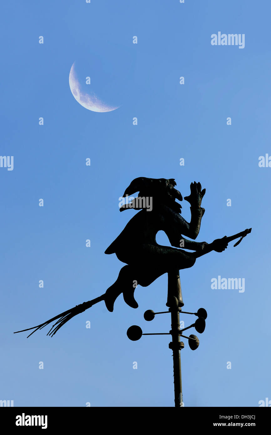 Witch, Abbildung auf eine Wetterfahne, Baden-Württemberg, Deutschland Stockfoto