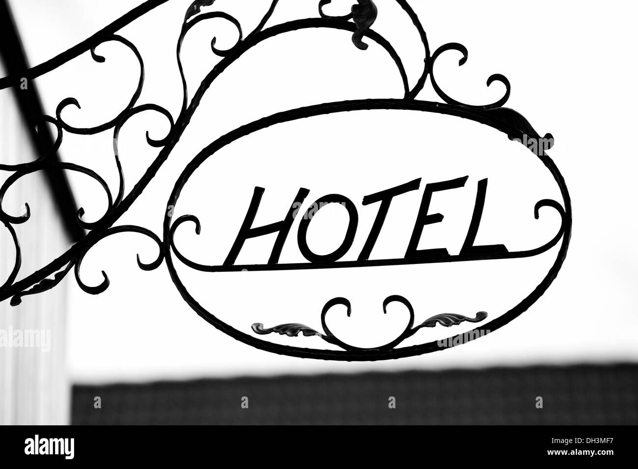 Gusseiserne Schild mit dem Wort Hotel Stockfoto