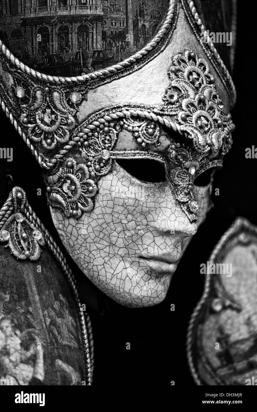 Schwarz / weiß Bild, venezianische Maske, Venedig, Italien, Europa Stockfoto