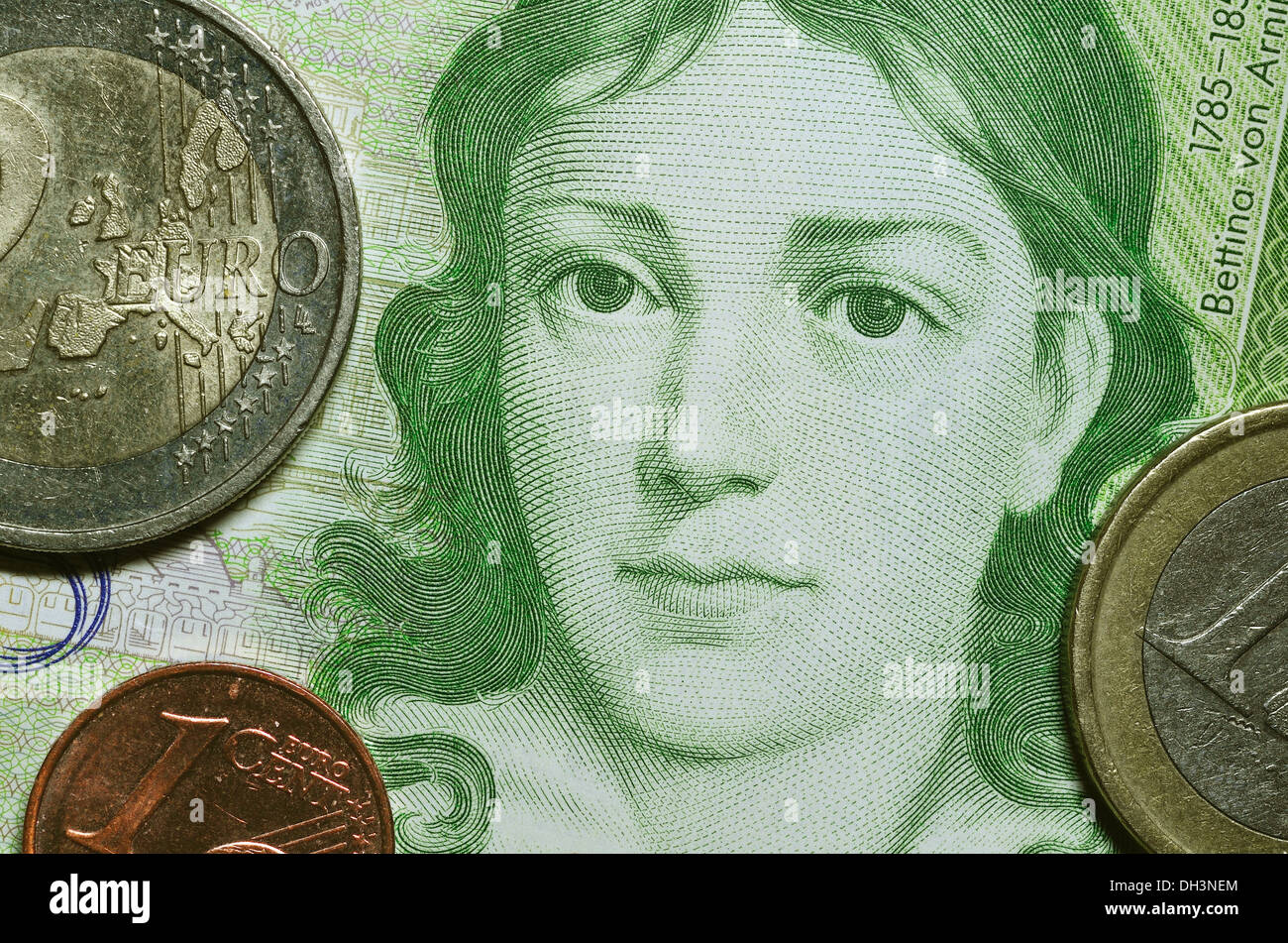 Deutsche Mark und europäischer Euro Stockfoto