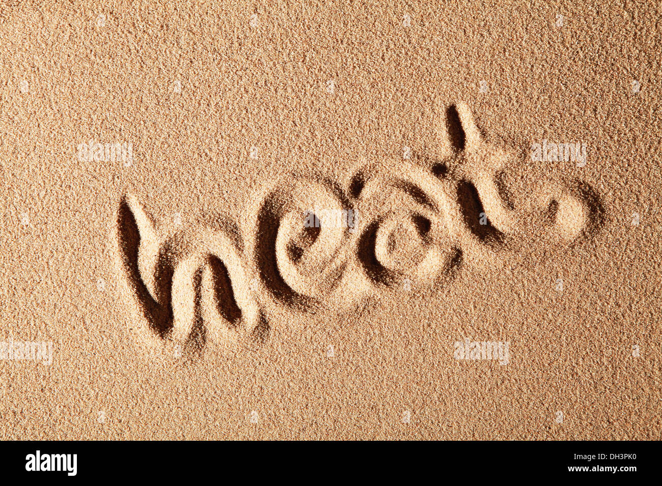 Das Wort Hitze, in Sand geschrieben Stockfoto