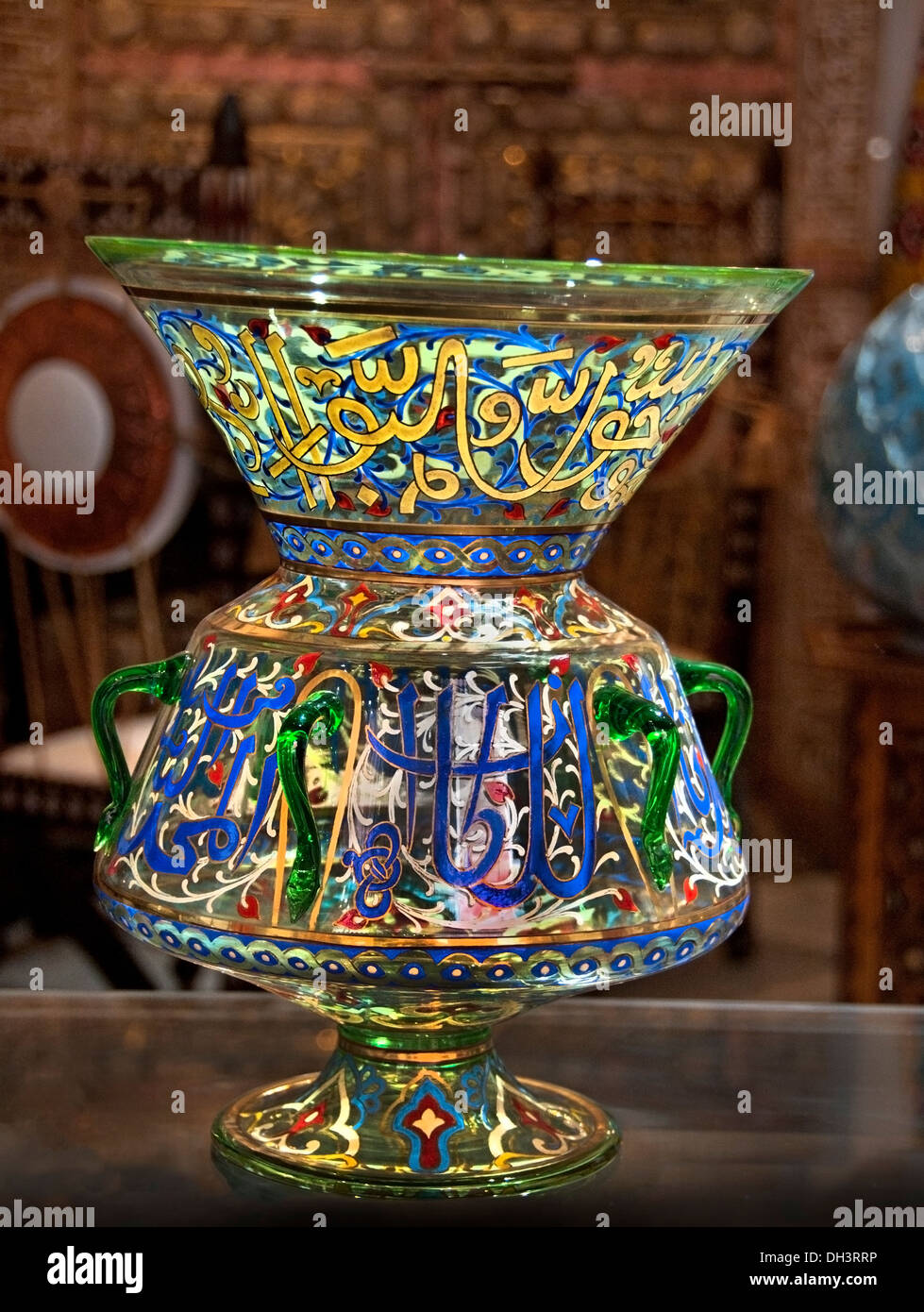 Glas Kristallvase Shop Marrakesch Marokko Medina Souk Antikmarkt Stockfoto