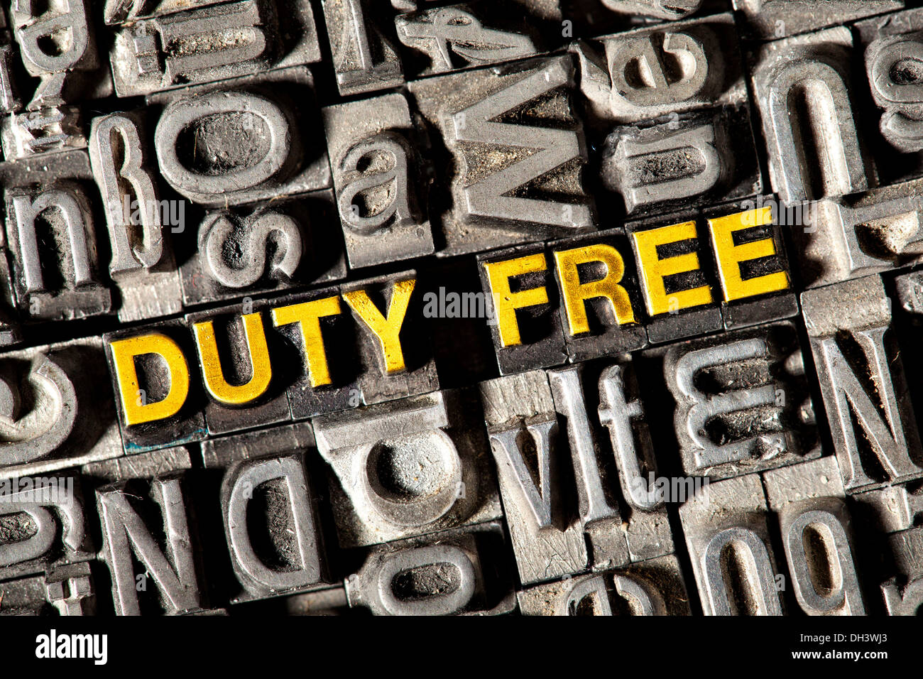 Alten führen Buchstaben bilden das Wort zollfrei Stockfoto