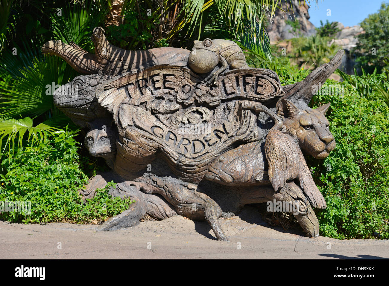 Animal Kingdom, Baum des Lebens Garten Schild Eingang in Disneyworld, Orlando Florida Stockfoto