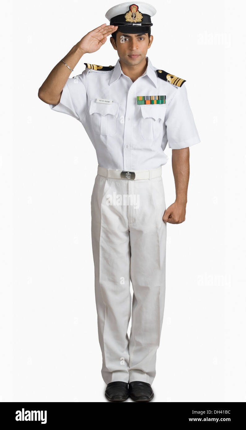 Porträt eines Marine-Offiziers grüßen Stockfoto