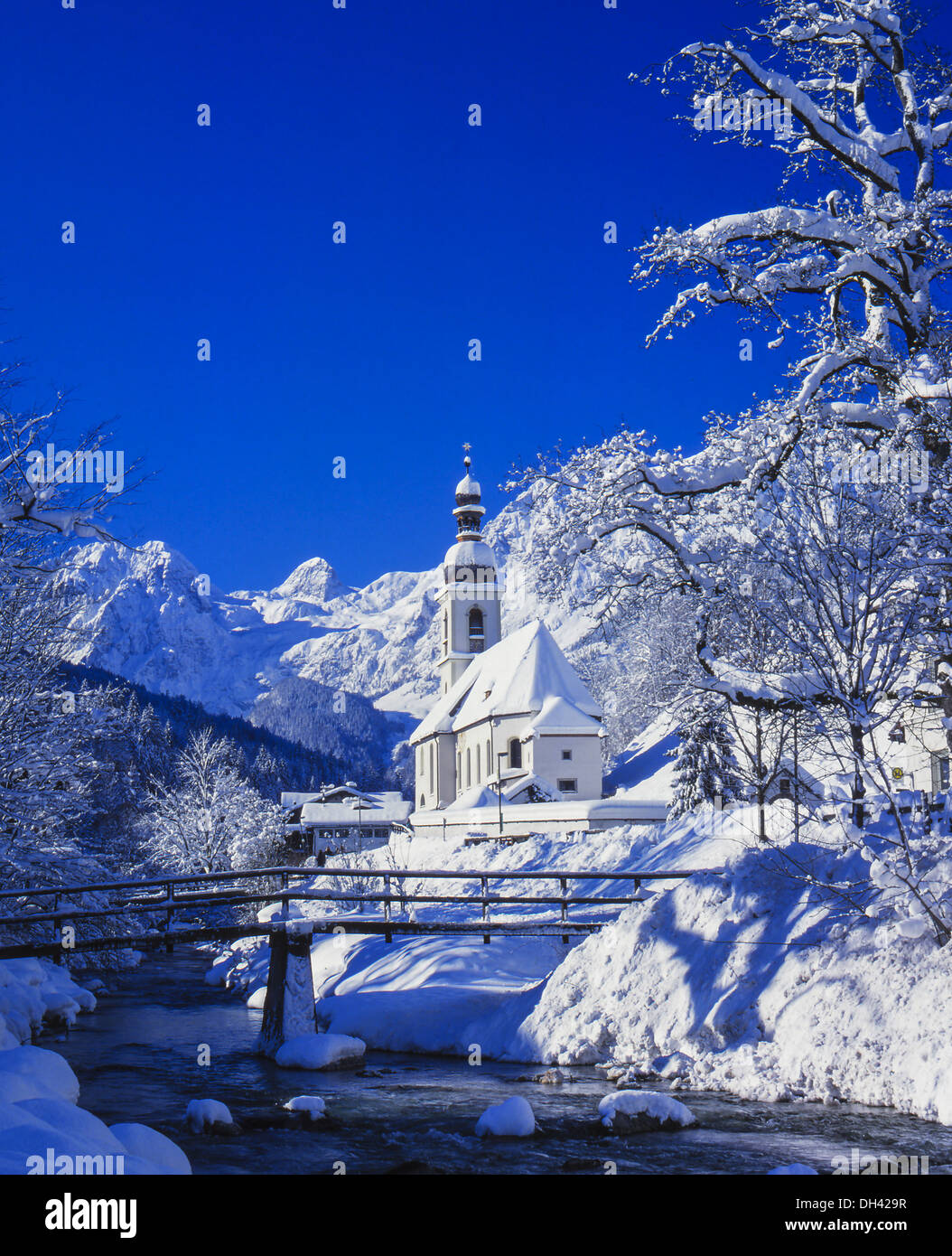 Kirche von Ramsau Im Winter, Berchtesgadener Land, Bayern, Deutschland Stockfoto