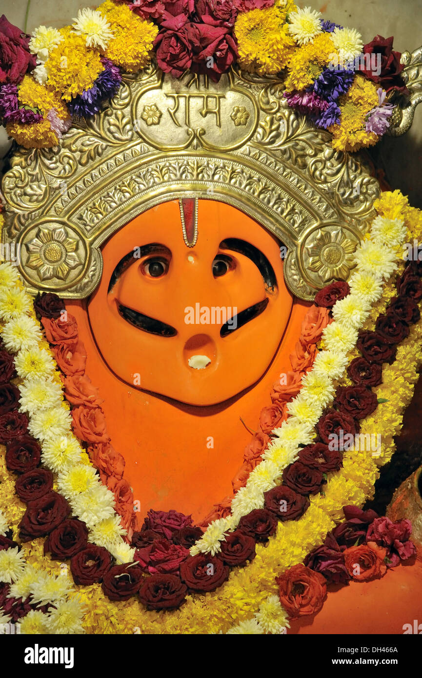 Sankat Mochan Hanuman Tempel Idol in Zaveri Bazaar bei Bombay Mumbai Maharashtra Indien Stockfoto