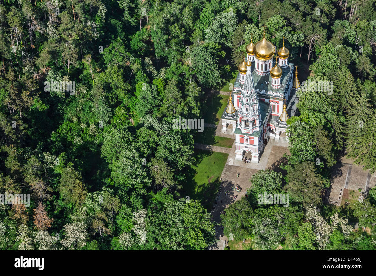 Schipka-Gedächtnis-Kirche - ein Bulgarisch-Orthodoxen Kirche, Luftbild Stockfoto