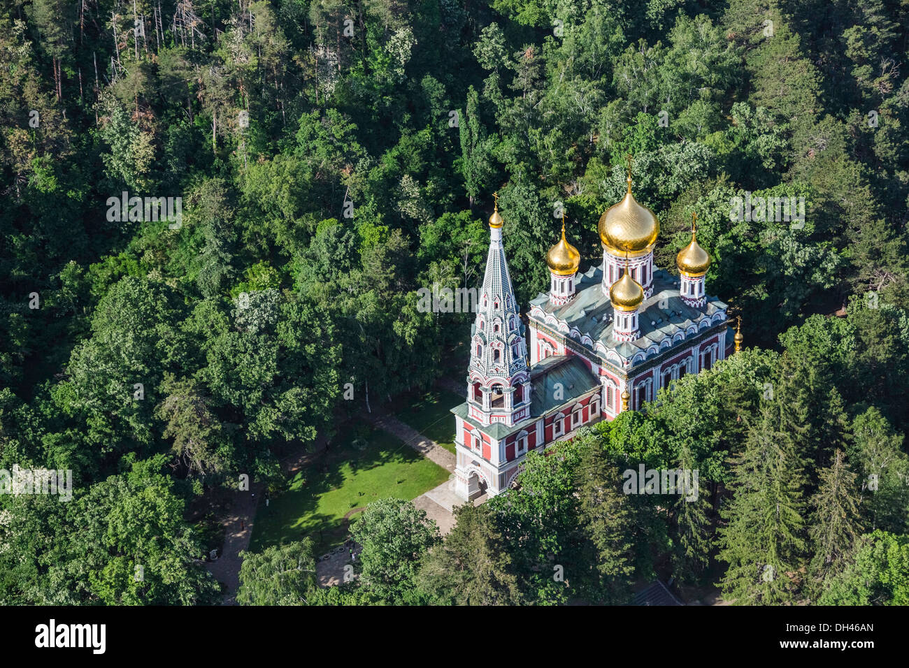 Schipka-Gedächtnis-Kirche - ein Bulgarisch-Orthodoxen Kirche, Luftbild Stockfoto