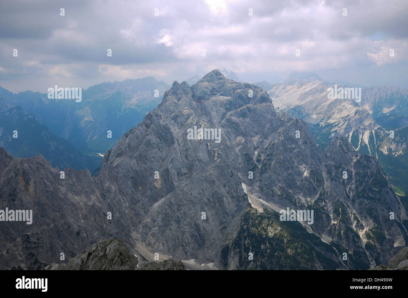 Blick auf die Nordwand des Triglav in Slowenien Stockfoto