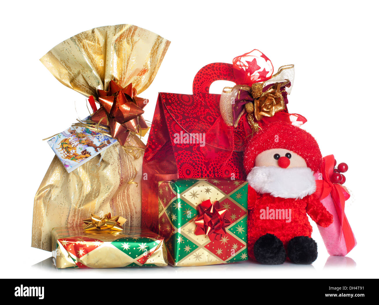 Urlaub Geschenk-Boxen mit Multifunktionsleiste isoliert auf weißem Hintergrund dekoriert Stockfoto