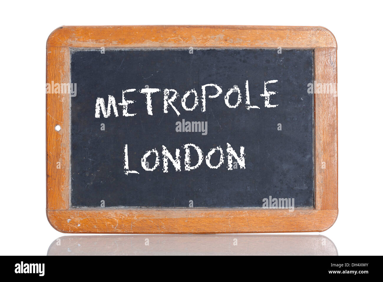 Alte Schultafel mit den Worten METROPOLE LONDON, deutsche Metropole London Stockfoto