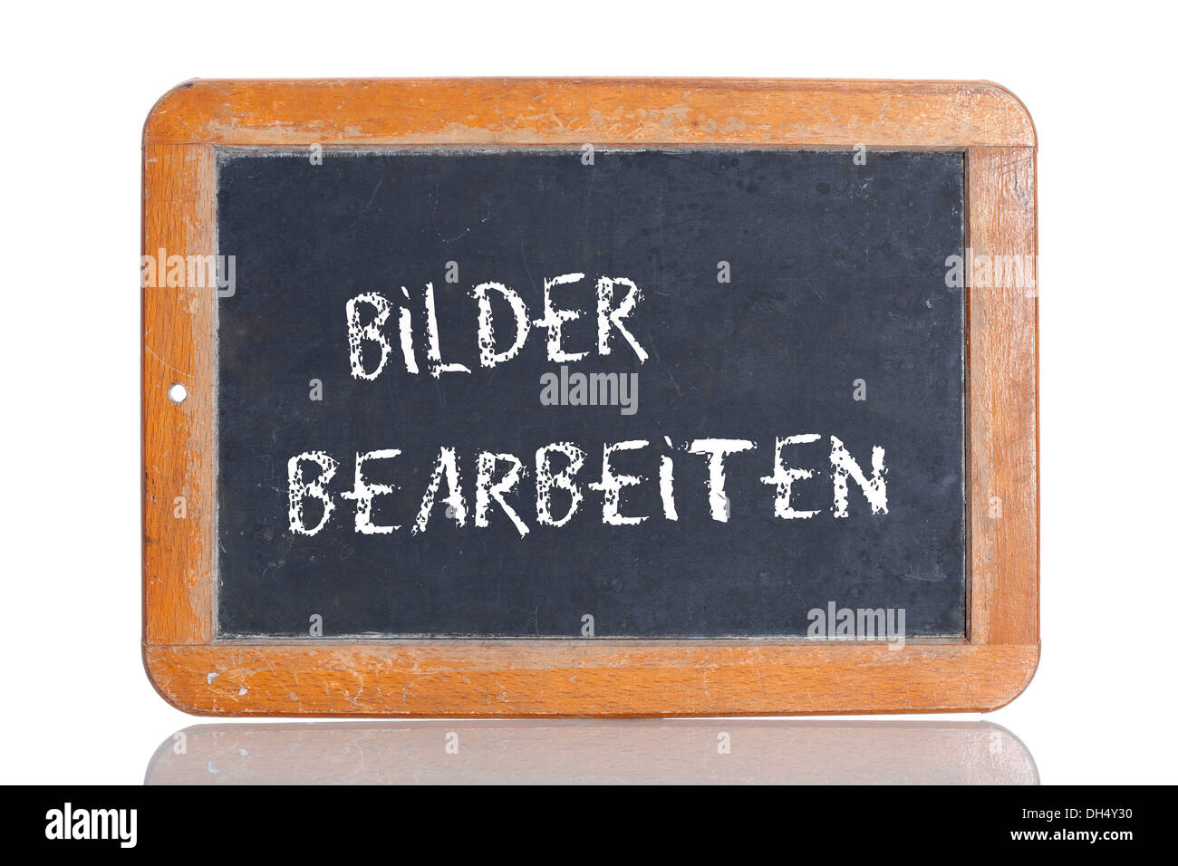Alte Schultafel mit dem Begriff BILDER BEARBEITEN Deutsch zum Bearbeiten von Bildern Stockfoto