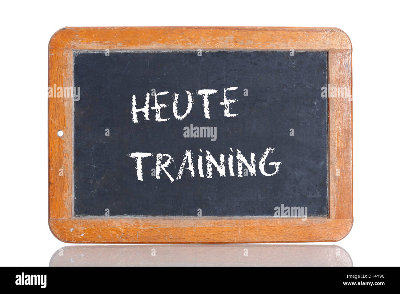 Alte Schultafel mit dem Begriff HEUTE TRAINING Deutsch für heute training Stockfoto