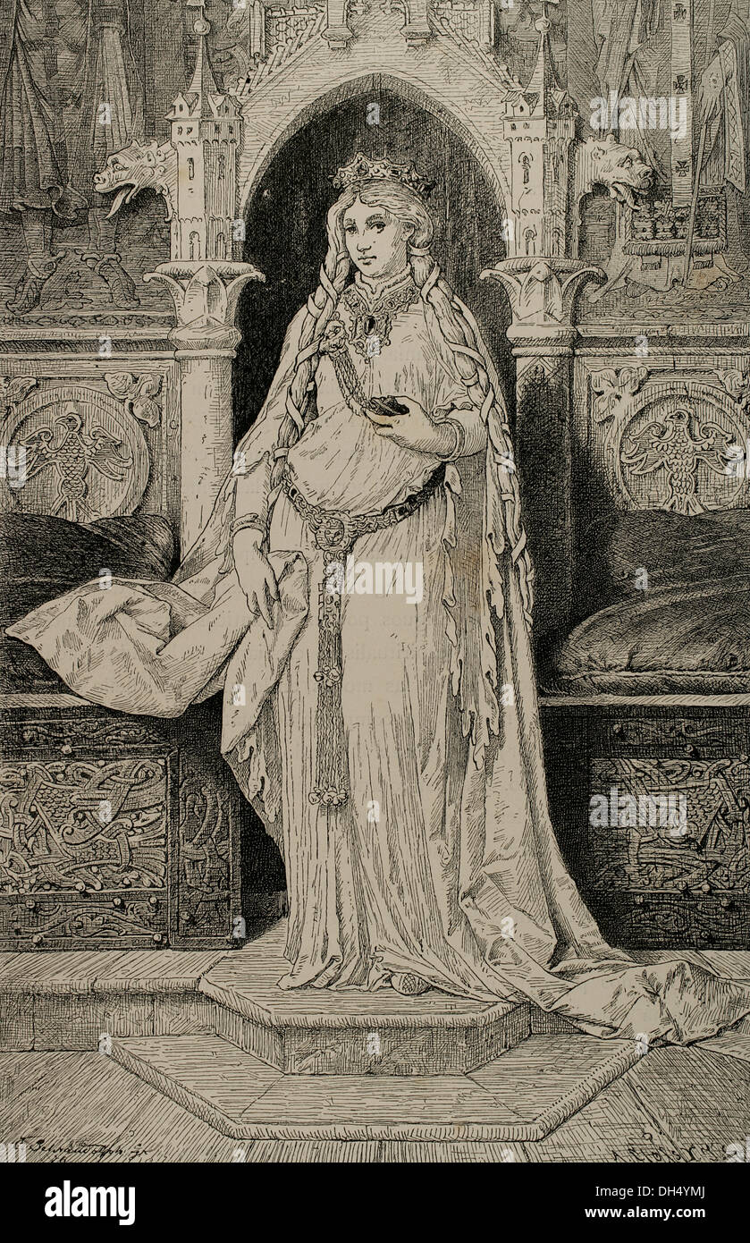 Iseult von Irland. Irische Prinzessin. Kupferstich von A. Closs. Germania, 1882. Stockfoto