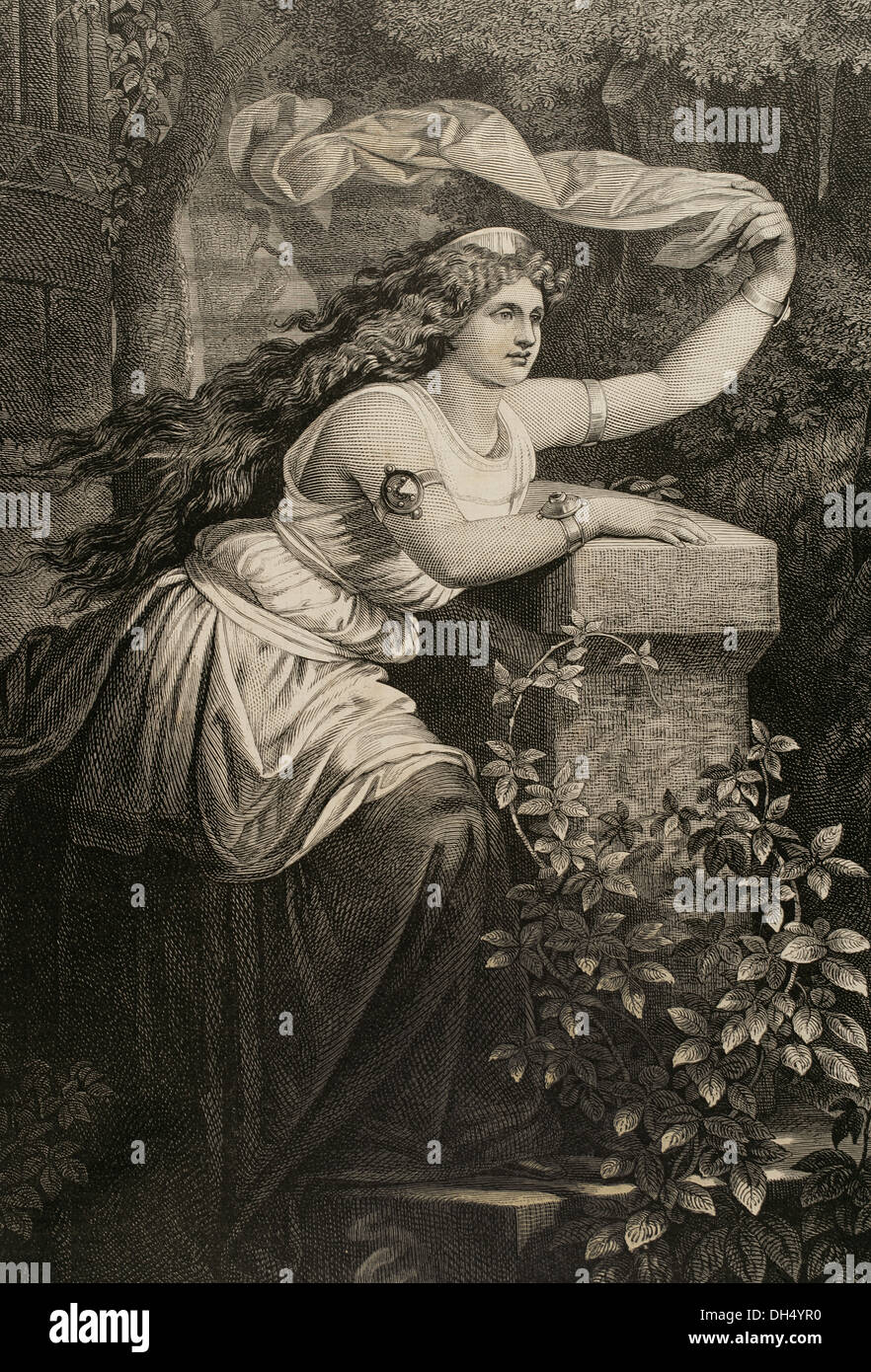 Iseult von Irland. Irische Prinzessin. Kupferstich nach einem Gemälde von Teodoro Biris von A. Schurufter. Die Illustration, 1884. Stockfoto