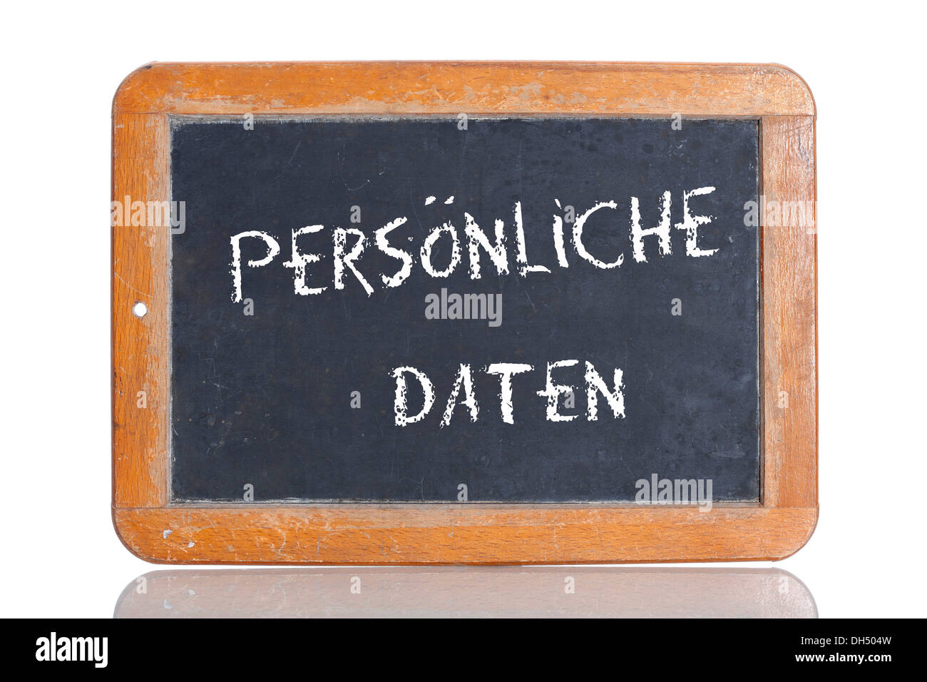 Alte Kreidetafel, Schriftzug "PERSOENLICHE DATEN", Deutsch für "Personenbezogene Daten" Stockfoto