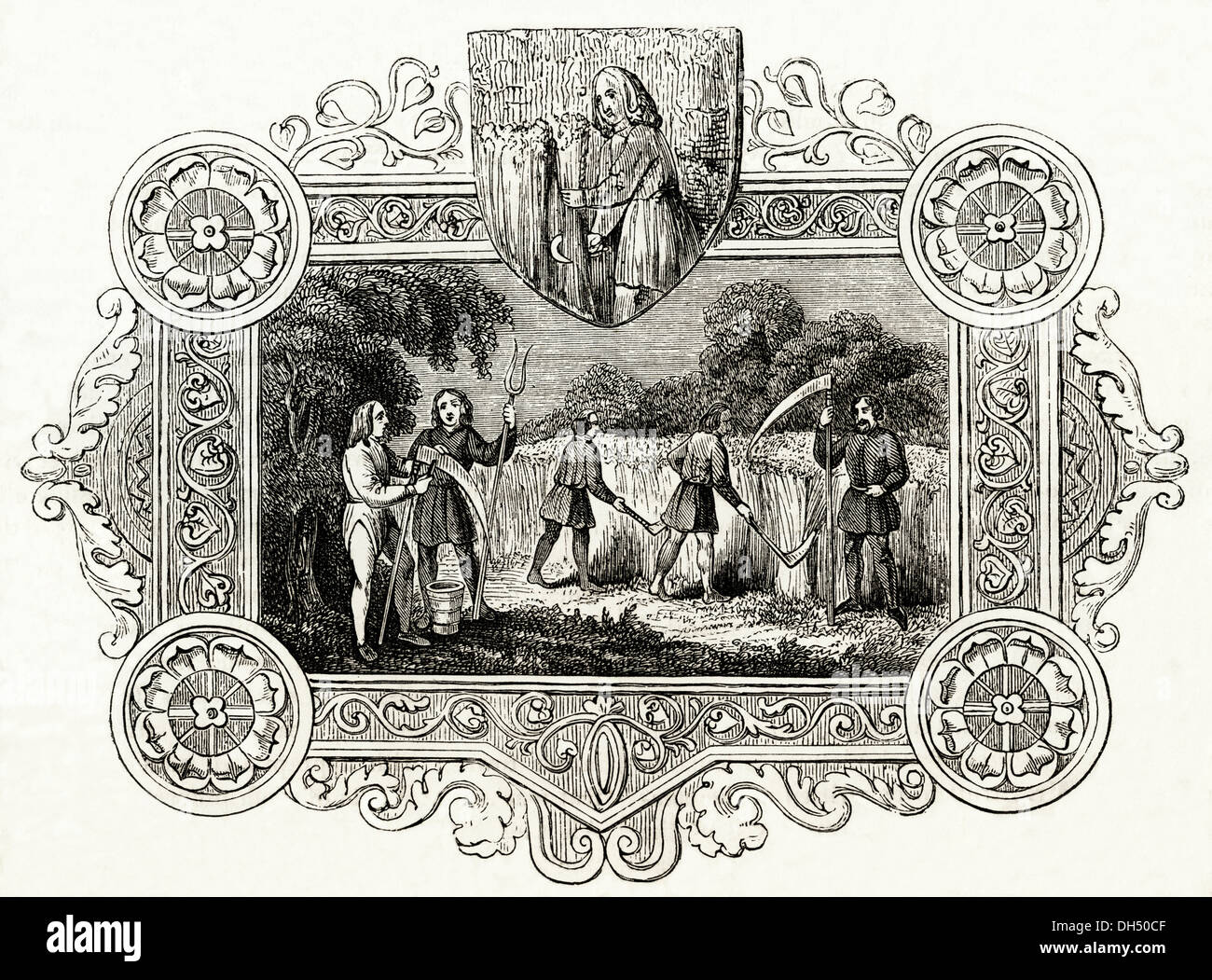 Anglo Saxon England. Alltag im August in Anglo-Saxon England. Viktorianische Holzschnitt ca. 1845. Stockfoto