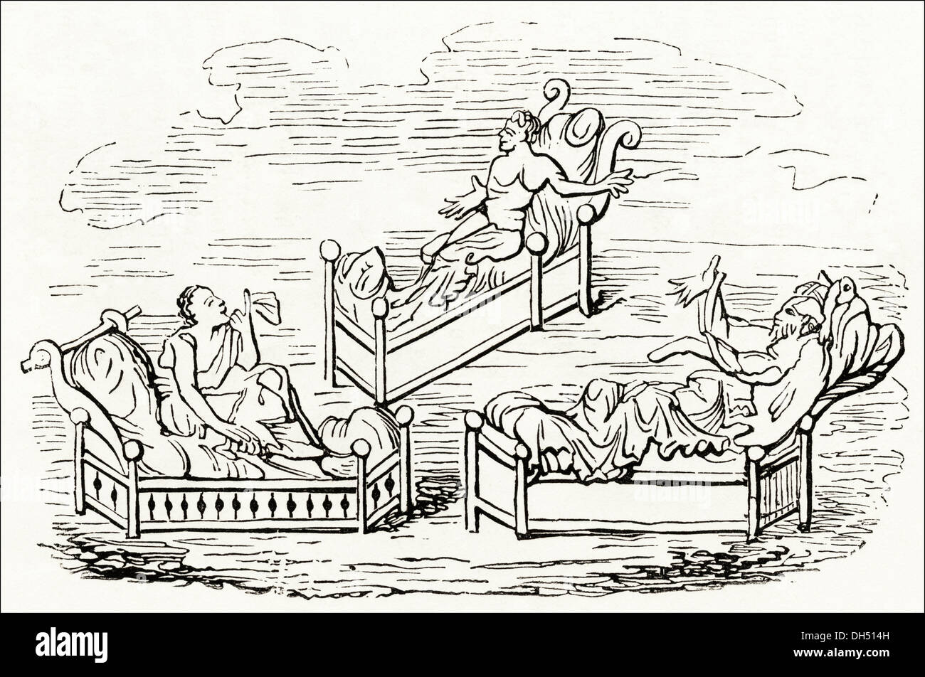 Anglo Saxon England. Täglichen Leben Betten im angelsächsischen England. Viktorianische Holzschnitt ca. 1845. Stockfoto
