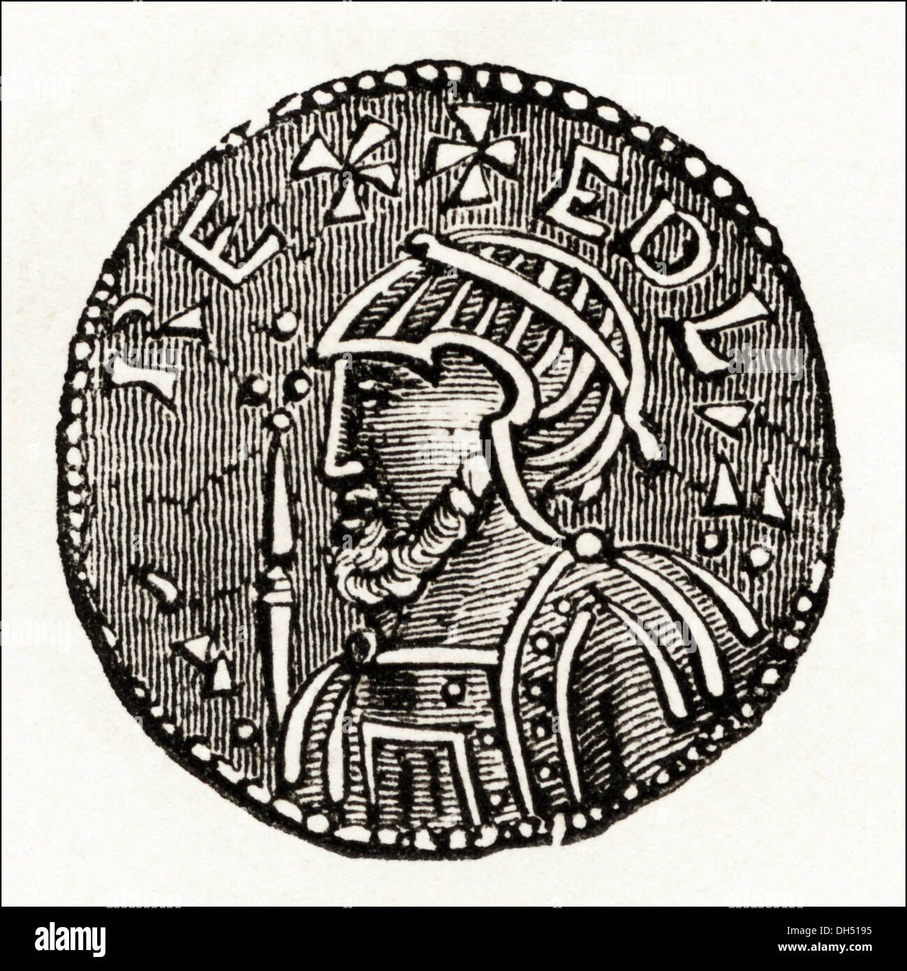 Anglo Saxon England. Silbermünze von Eduard dem Bekenner im angelsächsischen England. Viktorianische Holzschnitt ca. 1845. Stockfoto