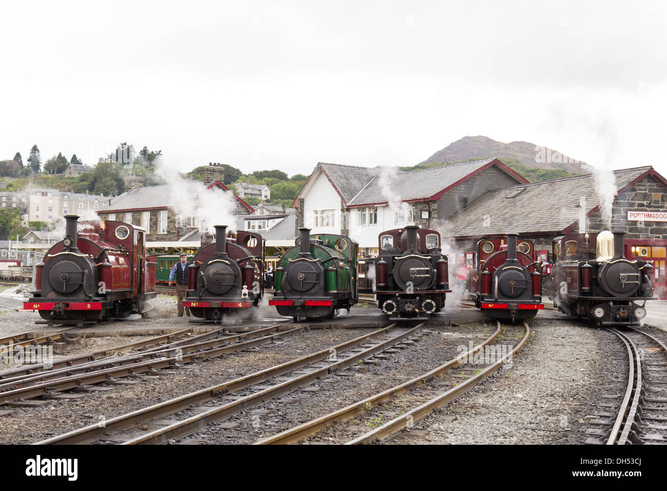 Dampflok auf England wieder Bahn, Porthmadog, Wales Stockfoto