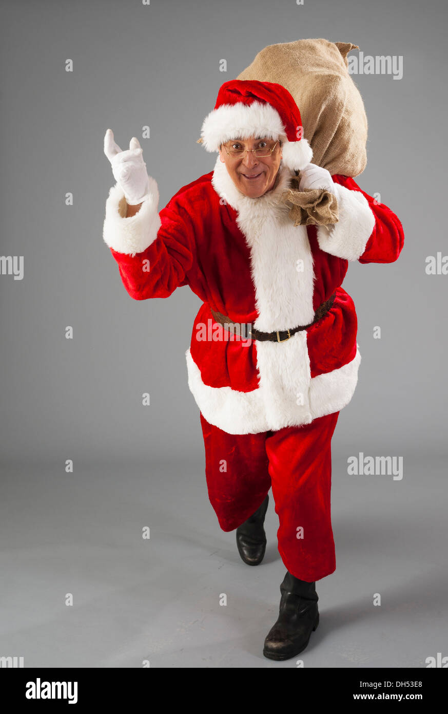 Santa Claus mit seinem Zeigefinger wedelt Stockfoto