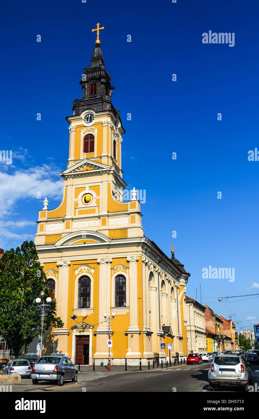 Kathedrale der orthodoxen Bischöfe von Oradea, die Kirche mit Mond. Siebenbürgen, Rumänien Stockfoto