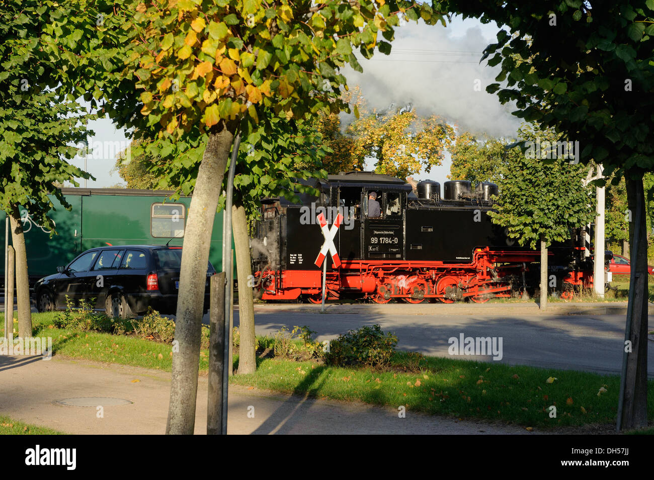 Schmalspur-Eisenbahn "Rasender Roland" im Ostsee Spa Baabe, Isle of Rugia (Rügen) Mecklenburg-hierhin Pommern, Deutschland Stockfoto