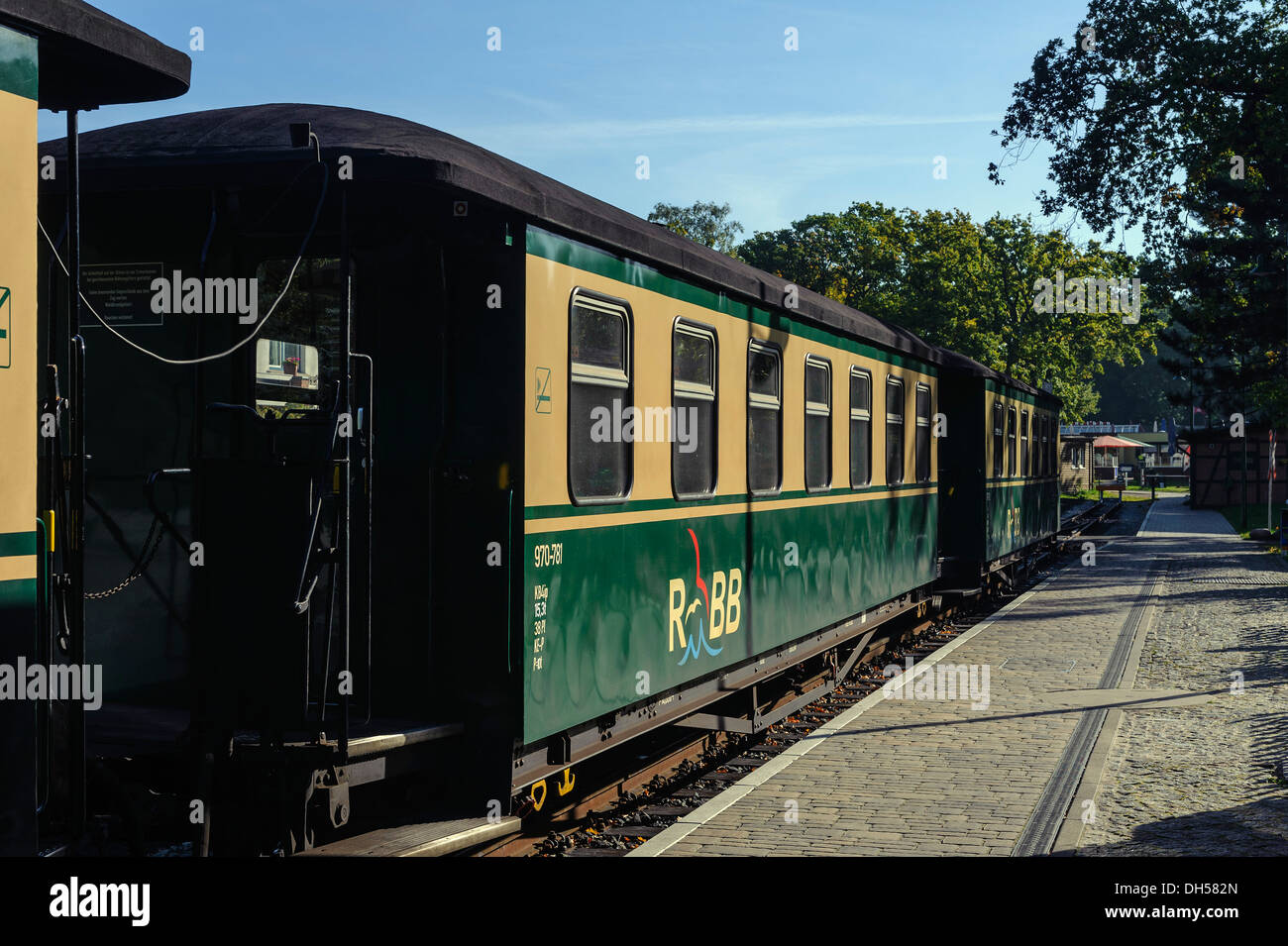 Schmalspur-Eisenbahn "Rasender Roland" in Göhren, Insel der Rugia (Rügen) Mecklenburg-hierhin Pommern, Deutschland Stockfoto