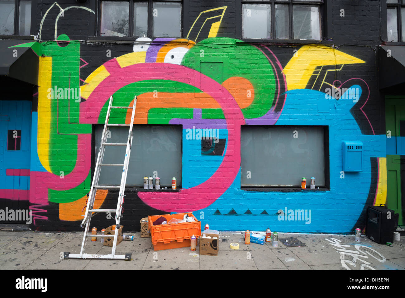 Graffiti street-Art von "3rd Eye" auf Gebäude in Great Eastern Street, East End, Shoreditch, London, England, UK Stockfoto