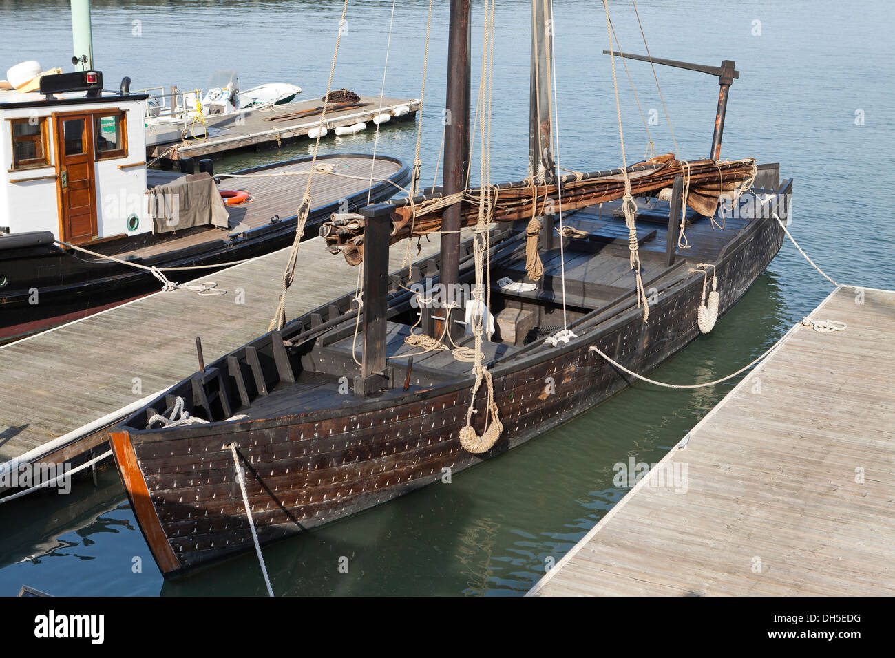 Garnelen Junk Gnade Quan angedockt am Hyde Street Pier - San Francisco, Kalifornien, USA Stockfoto