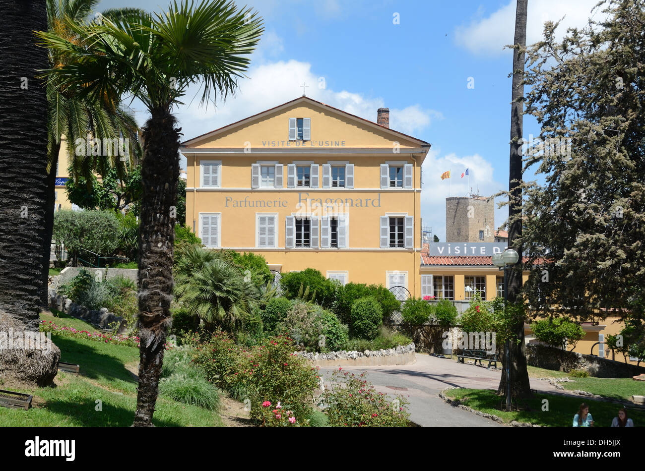 Fragonard Parfümerie Parfüm-Museum Fabrik und öffentlicher Park oder Garten mit Palmen Grasse Alpes-Maritimes Frankreich Stockfoto