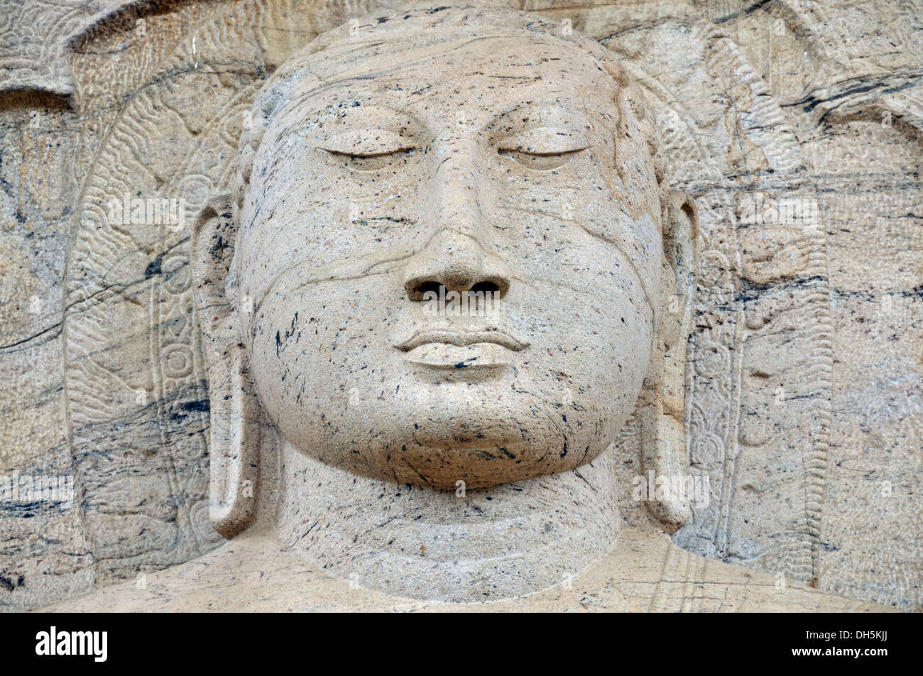 Kopf einer Buddha-Statue, Gal Vihara, Polonnaruwa, Sri Lanka, Ceylon, Asien Stockfoto