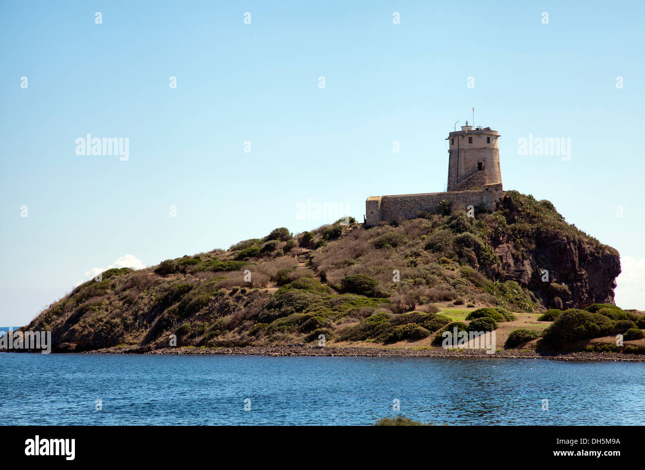 Capo di Pula Leuchtturm Befestigung bei Nora Ruinen im Süden Sardiniens Stockfoto