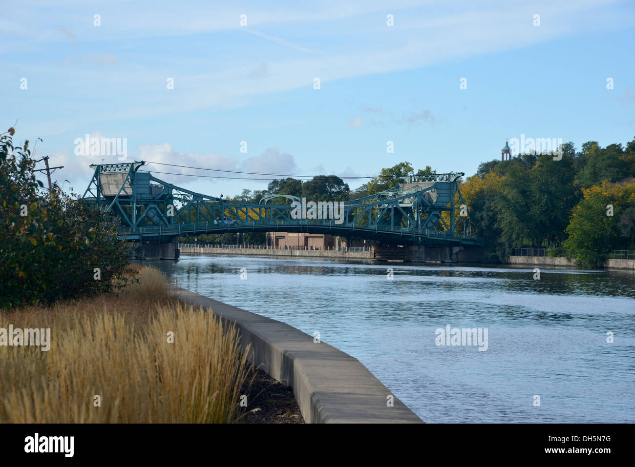 Heben Brücke in Joliet, Illinois durchquert des Plaines Fluß, auf der historischen Route 66 Stockfoto