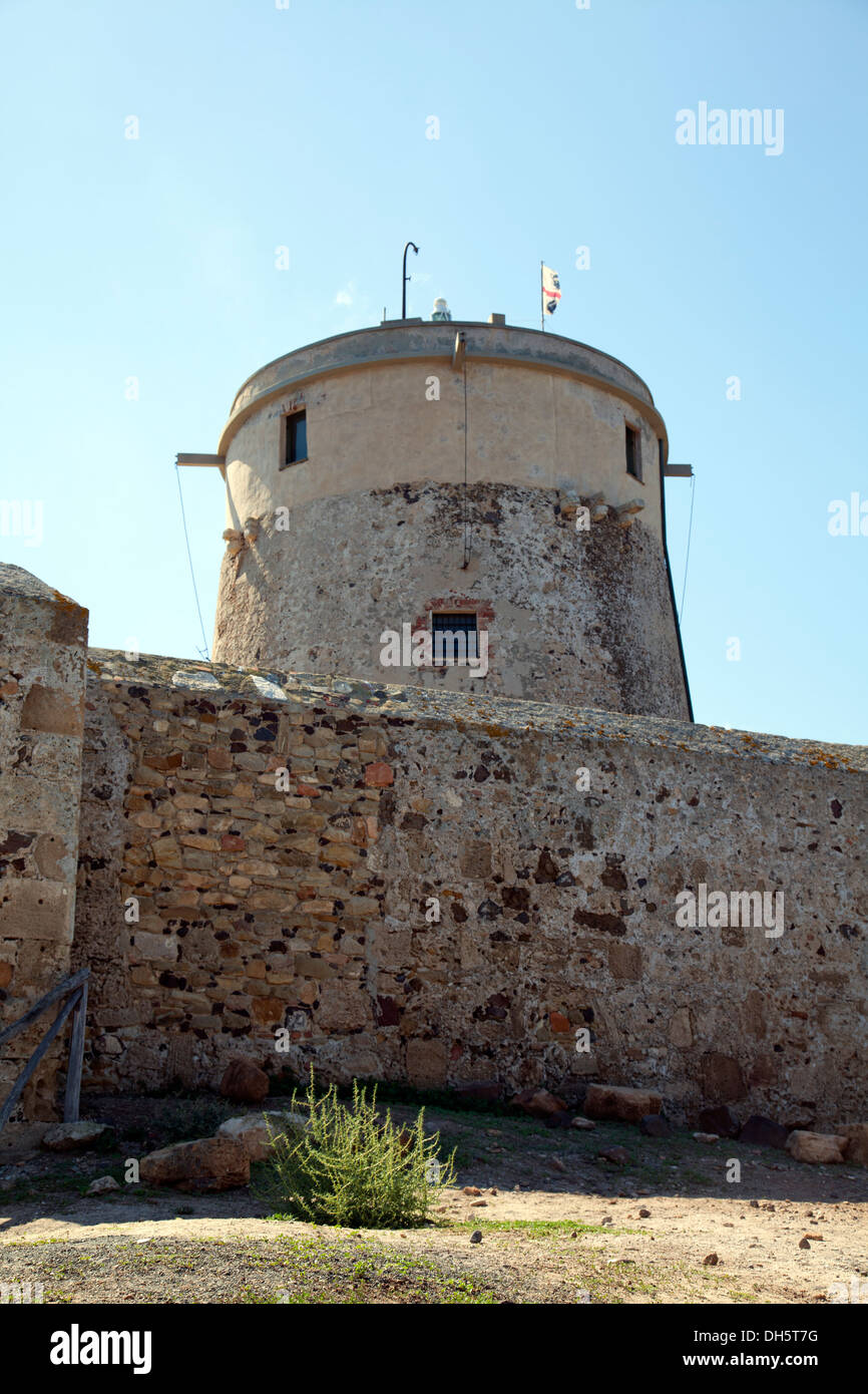 Capo di Pula Leuchtturm Befestigung bei Nora Ruinen im Süden Sardiniens Stockfoto