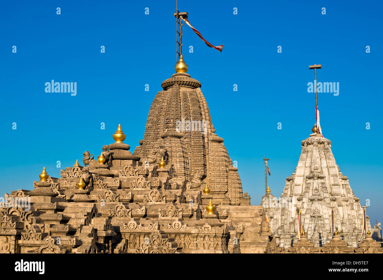 Kuppeln und Türme der Shikhara an eine Tempelanlage auf dem Heiligen Berg Shatrunjaya, wichtige Pilgerstätte für Anhänger des Stockfoto