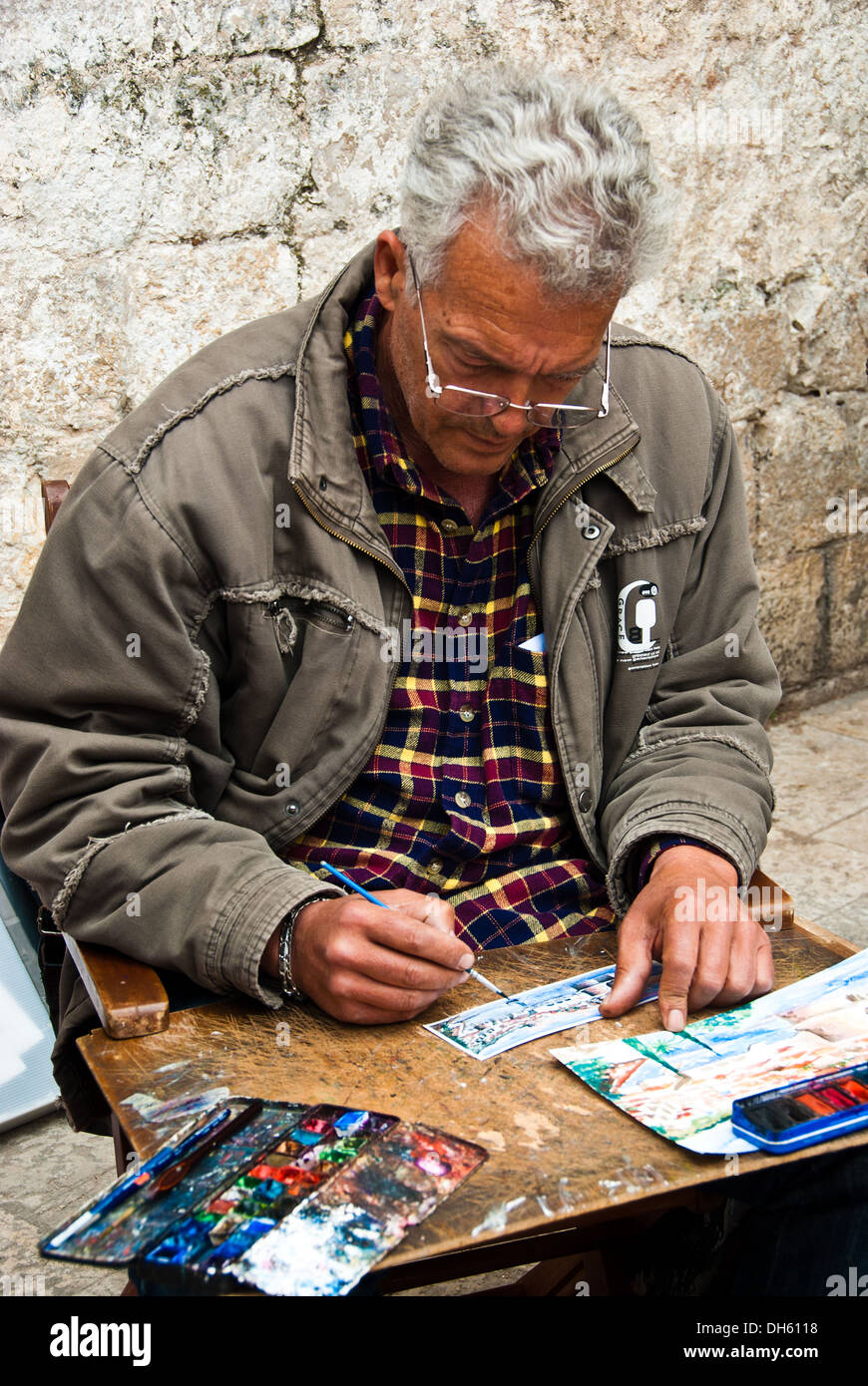 Streetart-Künstler in Dubrovnik Stockfoto