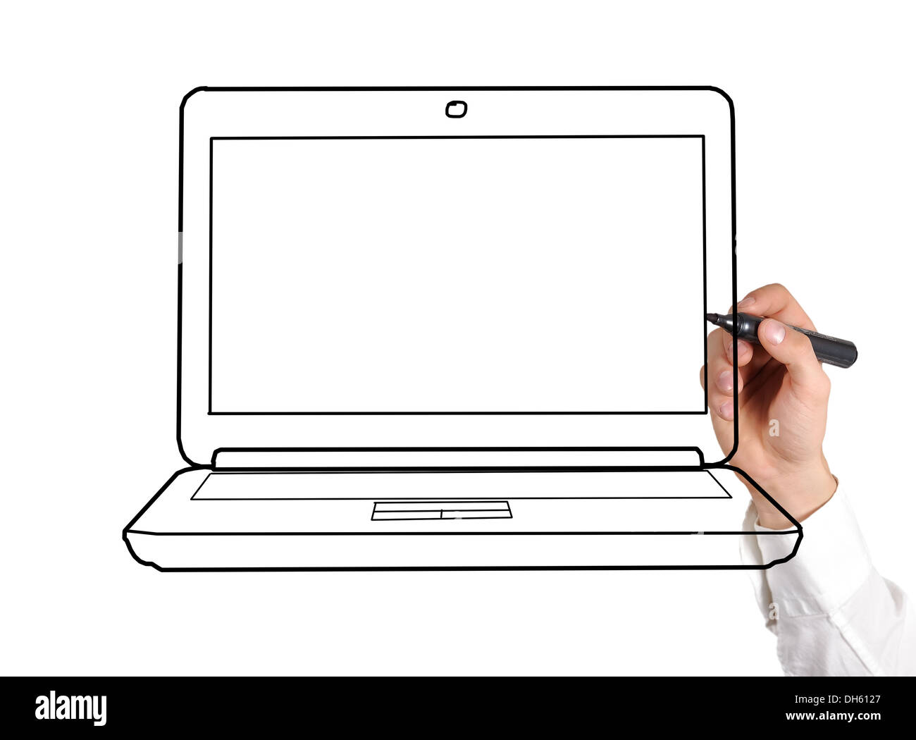 Handzeichnung Laptop auf einem weißen Hintergrund Stockfoto